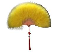 Éventail à main en plumes de marabout d'autruche, éventail pliant, cadeau artisanal d'art(Color 7)