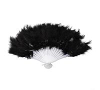 Éventail à main en plumes douces pour mariage ou fête, années 1920, accessoire de costume pour femme, rouge/blanc/noir (noir)