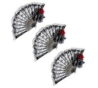 Éventail à main noir d'Halloween en dentelle rose à main, éventail pliable vintage rétro pour femme, accessoires décoratifs durables