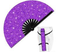 Éventail à main pliable à paillettes, 33 cm, parfait pour les raves, festivals, fêtes, flamenco, style espagnol, tissu à paillettes scintillantes, design coloré (éventail à paillettes violettes)