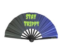 Éventail à main XL Stay Trippy - Grand éventail pliable en bois de bambou stable avec lueur UV - Pour EDM, Rave, Pride, Techno, Rave et Festival - Style japonais Kung Fu Tai Chi
