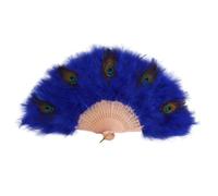 Éventail à plumes d'oeil de paon - Éventail décoratif pliable de style vintage - Bleu