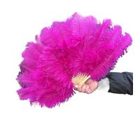 Éventail à Plumes Rouges 15 Baleines, 70 cm x 40 cm, éventail Rose 15 Baleines for Mariages, fêtes, Spectacles et Danses. Accessoires(Rose,1PC70cmx40cm Left)