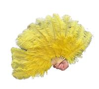 Éventail à Plumes Rouges 15 Baleines, 70 cm x 40 cm, éventail Rose 15 Baleines for Mariages, fêtes, Spectacles et Danses. Accessoires(Yellow,1PC70cmx40cm Left)
