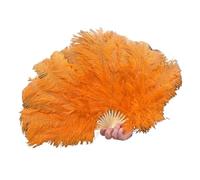 Éventail à Plumes Rouges 15 Baleines, 70 cm x 40 cm, éventail Rose 15 Baleines for Mariages, fêtes, Spectacles et Danses. Accessoires(Orange,2PCS 70cmx40cm)