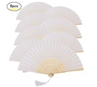 Éventail Blanc, 8 Pcs Éventail en Soie Pliable Éventail à Main pour Mariage Cosplay Décoration maison Cadeau Peinture Danser