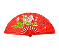 éventail chinois en bambou Idéal pour la pratique du tai chi/danse, Peony flower red background