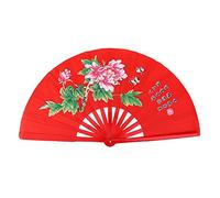 Eventail Chinois Eventail Bambou à Danse Tai Chi Kung Fu Ventilateurs Traditionnelle Motif de Fleurs en Tissu Décoration de Maison Cadeau de Mariage(Rose)