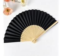 Éventail chinois pliable en bambou - Éventail en tissu noir pour événement | Éventail pliable de 16,5 cm, lattes de bambou percées pour se rafraîchir l'été et accessoires photo