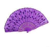 Éventail de danse de fleurs de style espagnol pliable, pour mariage, multicolore (violet)