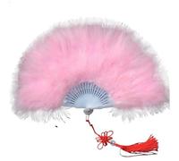 Eventail de Danse en Plumes Éventail à Main Pliable en Velours et Plumes, Couleur Rose, épais, décoration de fête dansante for Femme Fille Eventail Mariage