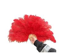 Eventail de Danse en Plumes Éventail en Plumes Naturelles de Rose 15 os for Les Fans Danse Spectacle fête Carnaval Pliable à la Main moelleuses 70x40 Eventail Mariage(Red,1PCS 70cmx40cm Right)