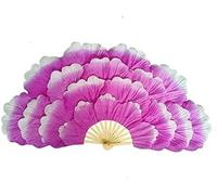 Éventail de Danse en Soie, éventail de Performance Nationale, éventail de Fleurs de Pivoine de 85 cm, éventail à pétales Double Face, Accessoire de Danse de Groupe sur scène, 1 pièce(Purple)