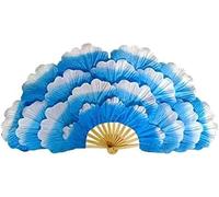 Éventail de Danse en Soie, éventail de Performance Nationale, éventail de Fleurs de Pivoine de 85 cm, éventail à pétales Double Face, Accessoire de Danse de Groupe sur scène, 1 pièce(Blue)