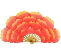 Éventail de Danse en Soie, éventail de Performance Nationale, éventail de Fleurs de Pivoine de 85 cm, éventail à pétales Double Face, Accessoire de Danse de Groupe sur scène, 1 pièce(Orange)