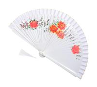 Éventail de Danse espagnole avec des Fleurs élégantes, White | Éventail en soie double face pour les spectacles de danse, éventail de danse en tissu de soie pour les amateurs de