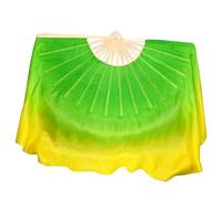 Éventail De Danse Orientale Éventail de danse en soie véritable 86cm, voile pliant dégradé, peinture à la main, accessoires de spectacle de danse folklorique carrée(Color 6,1pcs Right 1pcs Left)