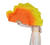 Éventail De Danse Orientale Éventail de danse en soie véritable 86cm, voile pliant dégradé, peinture à la main, accessoires de spectacle de danse folklorique carrée(Color 24,1pcs Right 1pcs Left)