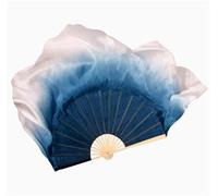 Éventail De Danse Orientale Éventail de danse en soie véritable 86cm, voile pliant dégradé, peinture à la main, accessoires de spectacle de danse folklorique carrée(Color 9,1pcs Right 1pcs Left)