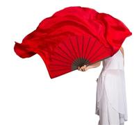 Éventail De Danse Orientale Éventail de danse professionnel en soie véritable Extra Long 86cm, accessoires de danse Double face, danse du ventre Yangko Square Show fluide(Color3,1pcs Right 1pcs Left)