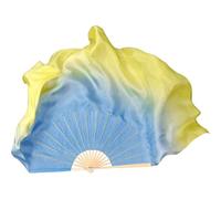 Éventail De Danse Orientale Grand voile d'éventail de danse en soie véritable, une paire, accessoire de Costume de danse du ventre, accessoires de danse à dégradé fluide(Gold,1pcs Right 1pcs Left)