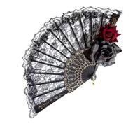 Éventail de décoration en plumes pour femme - Pliable - Dentelle vintage - Portable - Rose d'été - Tenu à la main - Accessoires de performance de danse - Costume de fête F