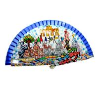 Éventail de Madrid | Design Mosaïque Style Trencadis | Souvenir Original d'Espagne avec Monuments et Danseuse de Flamenco | Éventail Pliable en Bois et Tissu pour l'Été | Idée Cadeau Espagnol