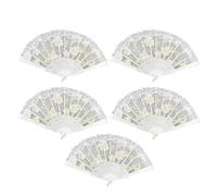 Éventail de mariage en dentelle en plastique et tissu | Multicolore 1/3/5/10/20 pièces Utilisation for mariages et événements(White-5pcs)