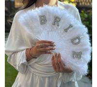 Éventail de mariée incrusté de perles élégant, convenant aux futures mariées, style portable non pliable, applicable pour les mariages et enterrements de vie de jeune fille Éventail blanc (sans lettre