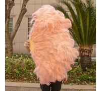 Éventail de plumes d'autruche à 13 os blanc 100 cm 130 cm accessoires de danse de performance éventails de plumages éventail d'artisanat pliable avec éventail de plumes-crevette rose-100 cm 1 pièces