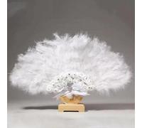 Éventail de plumes de mariage Blanc Dames Turquie Plume Éventail à la main en gros Éventails faits à la main pour la danse Décoration de mariage Éventail à la main Party Favors-G