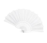 Éventail de sac pliable en plastique/bois et polyester, 23 cm fermé, 42 cm ouvert, couleur unie ou avec motif, idéal pour mariages et événements d'été (blanc mariage avec dentelle/plastique 261)