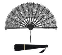 Éventail des mains en dentelle, ventilateur pliant noir d'Halloween pour fêtes en costumes et es performances de scène, élégant décoration de mariage vintage et accessoire de danse pour les fille
