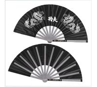 Eventail en Acier Inoxydable Noir Tai Chi Arts Martiaux Danse Pratique