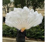 Éventail en cuir rose avec grandes plumes d'autruche 75 x 130 cm/60 x 100 cm, 13 plumes d'os pour mariage, carnaval, danse, accessoires de spectacle - Blanc - 2 pièces 100 cm 130 cm
