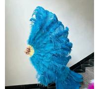 Éventail en cuir rose avec grandes plumes d'autruche 75 x 130 cm/60 x 100 cm, 13 plumes d'os pour mariage, carnaval, danse, accessoires de spectacle - Bleu lac - 2 pièces 100 cm 130 cm