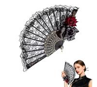 Éventail en dentelle pour Halloween, éventail pliable espagnol vintage, motif rose en dentelle brodée, parfait pour les fêtes costumées, les accessoires photo, la danse, les décorations et les cadeaux