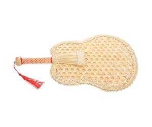 Éventail en Paille de Blé Rond Tissé, Léger, Traditionnel | Franges Décoratives, Poignée Renforcée Corde Rouge, Usage pour Fêtes et Plages, Couleur Beige