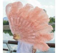 Éventail en plumes d'autruche beiges 13 baleines, 90 cm, éventail pliant en plumes naturelles pour mariage, fête, scène, danse, décoration, artisanat - Champagne - 90 cm, 1 paire (deux)