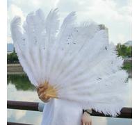 Éventail en plumes d'autruche beiges 13 baleines, 90 cm, éventail pliant en plumes naturelles pour mariage, fête, scène, danse, décoration, artisanat - BLANC - 90 cm, 1 paire (deux)