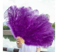 Éventail en plumes d'autruche beiges 13 baleines, 90 cm, éventail pliant en plumes naturelles pour mariage, fête, danse, accessoires de décoration et artisanat - VIOLET - 90 cm, 1 paire (deux)