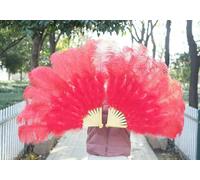 Éventail en plumes d'autruche blanches extra larges et duveteuses, idéal pour décorer une fête d'Halloween ou pour la danse du ventre (bricolage), 10 à 20 plumes, barres d'éventail rouges (grande ta