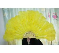 Éventail en plumes d'autruche blanches extra larges et duveteuses, idéal pour décorer une fête d'Halloween ou pour la danse du ventre (bricolage), 10 à 20 plumes, barres d'éventail jaunes (grande ta