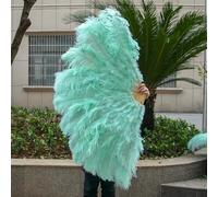 Éventail en plumes d'autruche bleu clair naturel, 70 cm ou 100 cm, pliable, pour spectacles de danse burlesque, mariages et autres événements - Vert menthe - 100 cm, 1 paire (2 pièces)