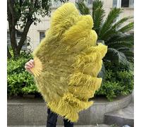 Éventail en plumes d'autruche bleu clair naturel, 70 cm x 100 cm, pliable, pour danse burlesque, mariage, accessoire de spectacle - 32 Vert olive - 70 cm, main droite, 1 pièce