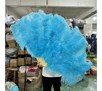 Éventail en plumes d'autruche bordeaux de 130 cm, 13 baleines, à main, pour carnaval, mariage, fête, danse du ventre, accessoire de photographie - 28 Bleu ciel - 100 cm, 1 paire (deux)