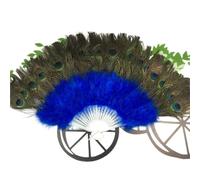 Éventail en Plumes de Paon, Accessoire de Danse for Mariage, Showgirl, Grand éventail Pliable à Main, éventail décoratif Mural(Blue,Fan Bones 21)