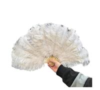 Éventail en Plumes Naturelles de Rose 15 os for Les Fans Danse Spectacle fête Carnaval Pliable à la Main moelleuses 70x40(White,1PCS 70cmx40cm Right)
