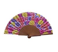 Éventail Espagnol Abril - Bois et Coton - 23 cm - Étui et Housse en Jute - Accessoire de Mode - Fabriqué à la Main en Espagne - Événements et Cadeaux - Collection Fleurs - Tusitala Barcelona