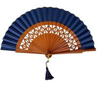 Éventail Espagnol Artisanal - 100% Coton et Bois de Sipo - Éventail Original et élégant - Grand éventail pour Femme et mariée (Bleu)